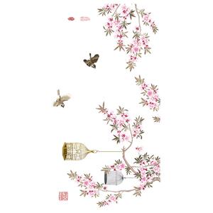沙发中国风桃花墙贴温馨卧室壁纸自粘防水贴纸房间装饰品客厅贴画