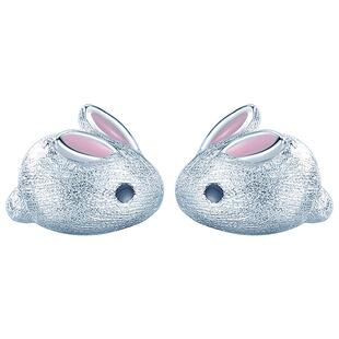 925纯银耳钉女可爱女童小兔子2026新款爆款女孩耳环兔年立体耳饰