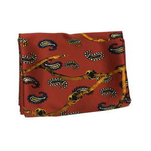 桑蚕丝布料玛瑙红底时尚链条佩斯利印花宽幅重磅弹力真丝绸缎面料