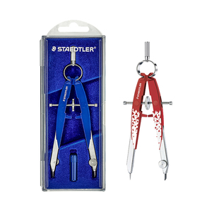 德国施德楼staedtler有中心轴轮调节功能设计精准中车圆规送铅芯556 00中车圆规霓虹色马卡龙色工程制图圆规