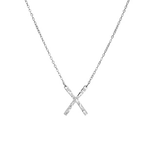 ins极简X字母锤纹项链欧美IPG18K镀金钛钢小众时尚设计闺蜜锁骨链