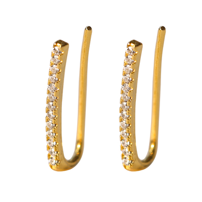 s925银耳环纯银耳挂一字排钻甜美耳夹耳钉女日韩风简约气质耳饰女