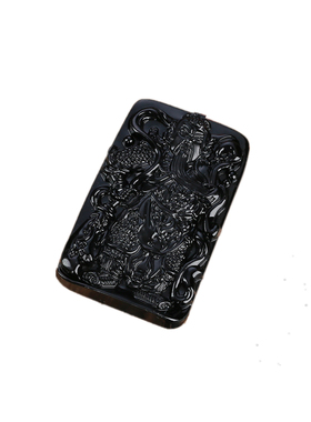 正品天然黑曜石珠链 关公吊坠项链 关二爷辟 招财男士款生日礼物