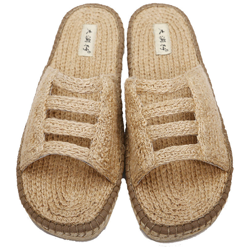 大漠行非遗手工麻编男士父亲拖鞋透气吸汗防滑复古舒适亚麻草编鞋