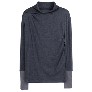 春秋打底衫个性堆堆领男装长袖连手套T恤男士高领修身黑上衣大码