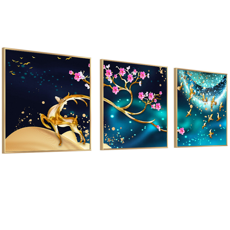 客厅装饰画九鱼晶瓷画金属有框画