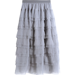 2025秋季很仙的蛋糕裙法国小众半身裙女中长款超仙a字网纱长裙