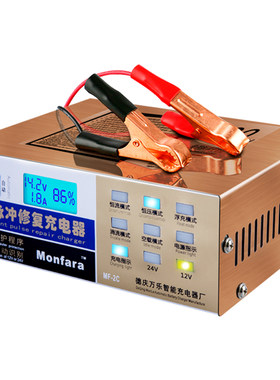 汽车摩托车电瓶充电器12v24V伏纯铜大功率充满自停小全智能通用型
