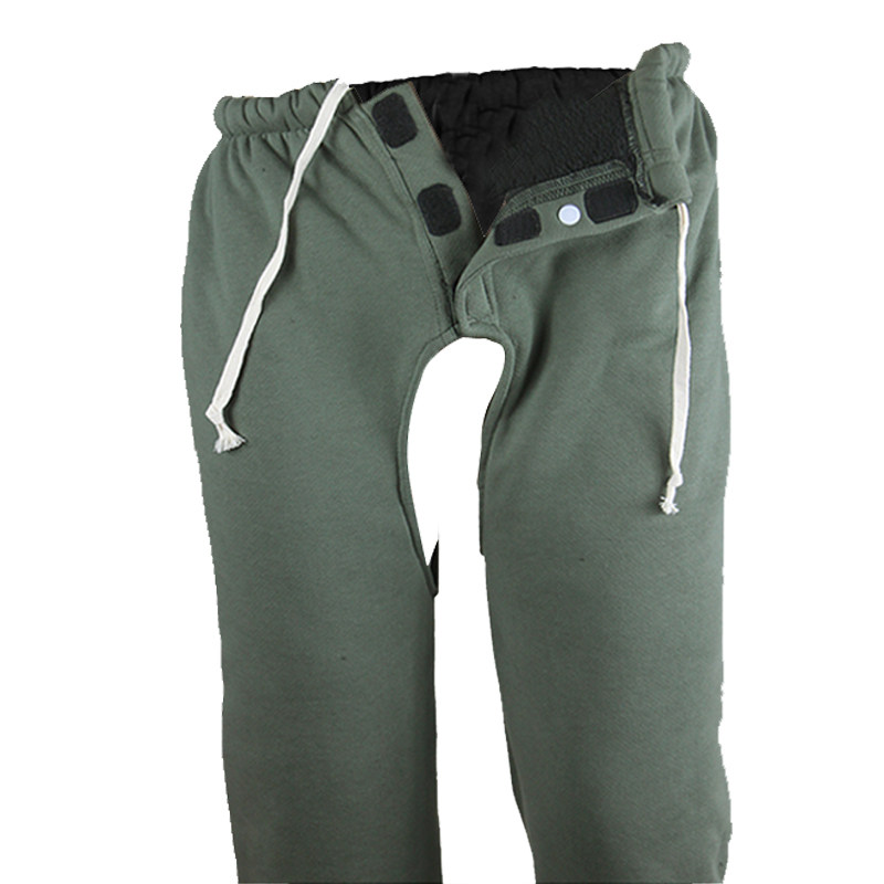 冬季羊羔绒保暖裤男女失禁老人卧床轮椅病人护理易穿脱方便开档裤