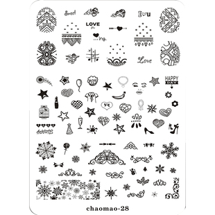 转印模板美甲印花钢板千鸟格英文字母动物模版透明印章防溢胶包邮