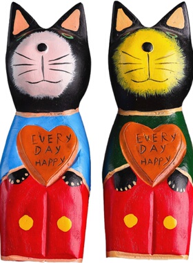 可爱风日式小猫钓鱼年年有余摆件