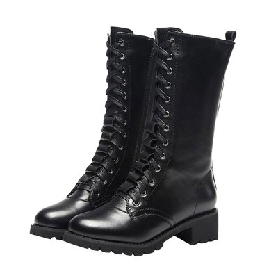 2025新款秋冬季马丁靴女网红英伦风真皮中筒靴粗跟加绒棉鞋靴子女