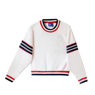Adidas三叶草欧洲限定TENNIS 白红条纹拼接网球蝙蝠袖卫衣 AJ8512