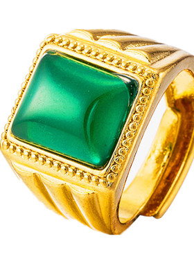 越南沙金戒指男24k金首饰久不掉色正品仿真玛瑙金色招财可调节