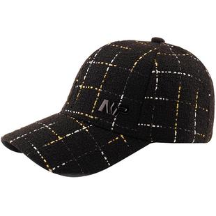 秋季毛呢帽子男春秋格子帽子女棒球帽韩版潮流百搭英伦时尚鸭舌帽