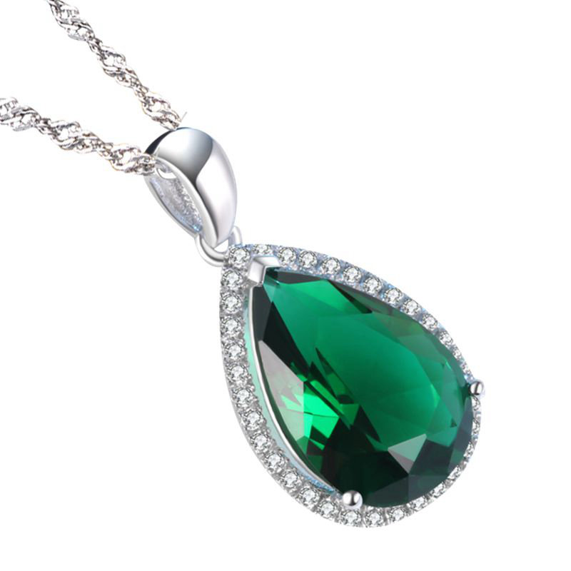 祖母绿吊坠镀18K白金925纯银镶嵌6.1克拉彩宝碧玺色珠宝项链女款