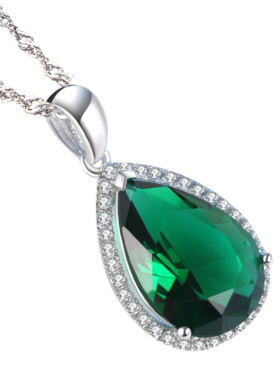 祖母绿吊坠镀18K白金925纯银镶嵌6.1克拉彩宝碧玺色珠宝项链女款