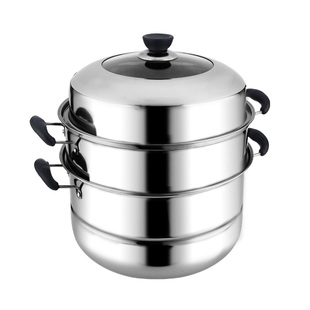 不锈钢蒸锅2层3层加厚复底蒸笼28 30 32cm家用明火电磁炉通用锅具