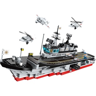 中国积木航母大型军舰船航空母舰动脑拼装益智力军事玩具儿童男孩