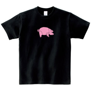平克弗洛伊德pink floyd pig粉猪年黑色宽松衣服纯棉短袖情侣T恤