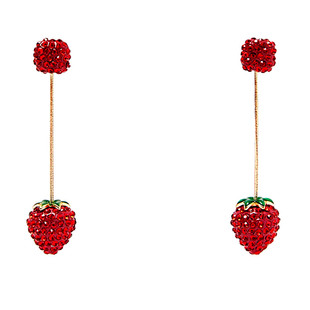 PDO 春季水果草莓可爱仙女钻石小清新石榴暗红色流苏长款耳环