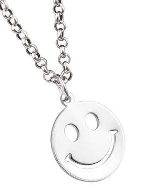 亮银潮童小孩可刻字定制笑脸项链