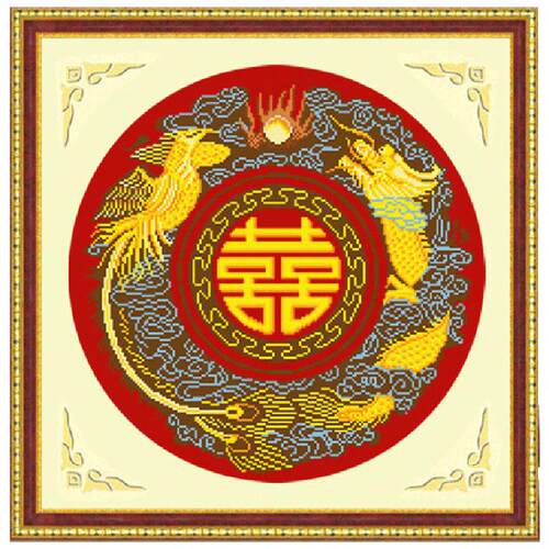 DMC十字绣 5D 精准印花 结婚婚礼喜庆 中国风龙凤呈祥 双喜 红布