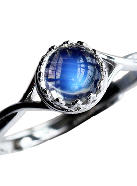 天然蓝彩月光石戒指皇冠简约森系