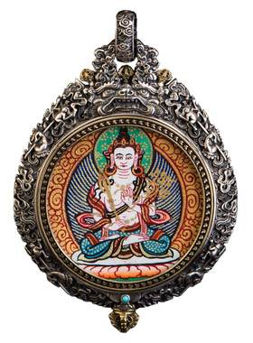 仓吉手工手绘唐卡925银项链吊坠