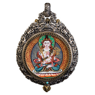 随身唐卡！仓吉手工手绘随身男女吊坠生肖本名佛随身项链银嘎乌盒