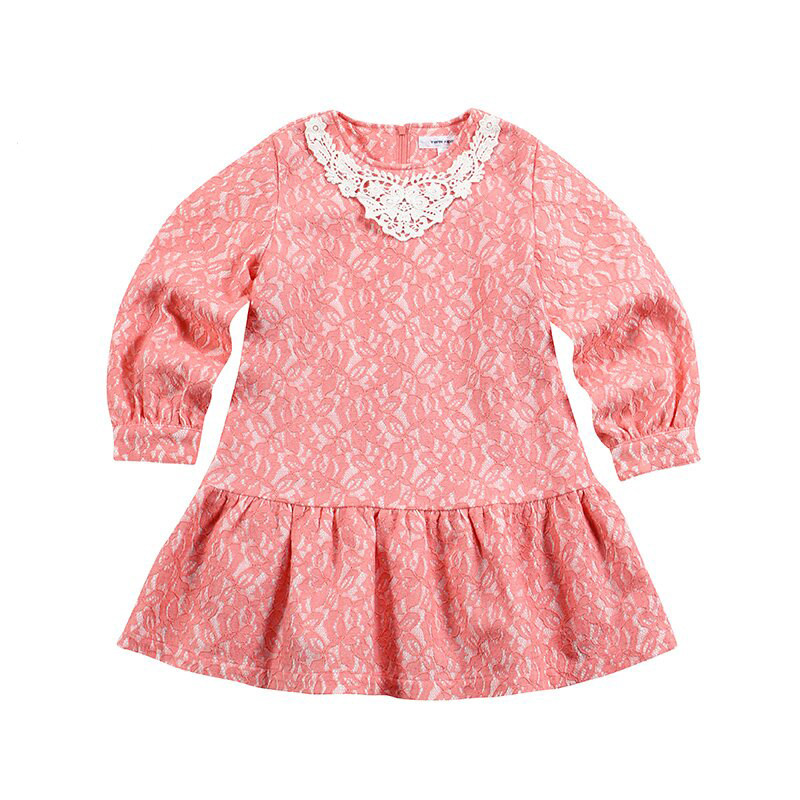 TWINKIDS韩国小木马童装蕾丝印花女童长袖连衣裙T5ST3O04
