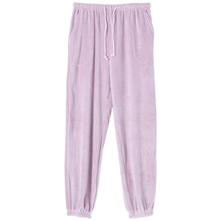 情侣款弹力海岛绒睡裤女法兰绒加绒保暖束脚收口纯色家居裤长裤男