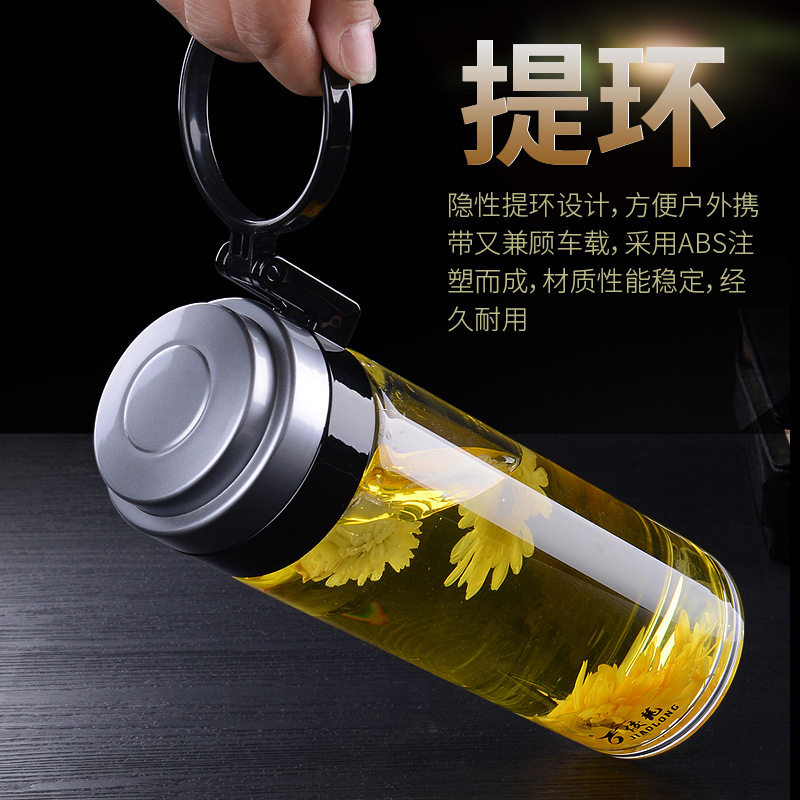 男士车载手提水杯子单层加厚耐热杯套玻璃杯大容量双层隔热500ml