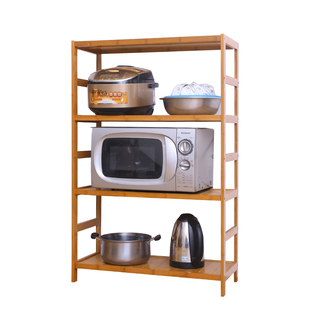 厨房置物架微波炉架子锅盖架用品收纳储物架多层落地实木竹30cm宽