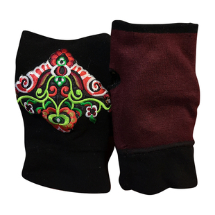 民族风刺绣纯手工双层半指露指手套护手护腕文艺复古中长筒