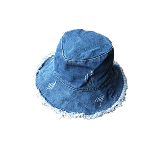 破洞牛仔渔夫帽女毛边盆帽宽沿百搭乞丐帽做旧礼帽情侣遮阳帽休闲