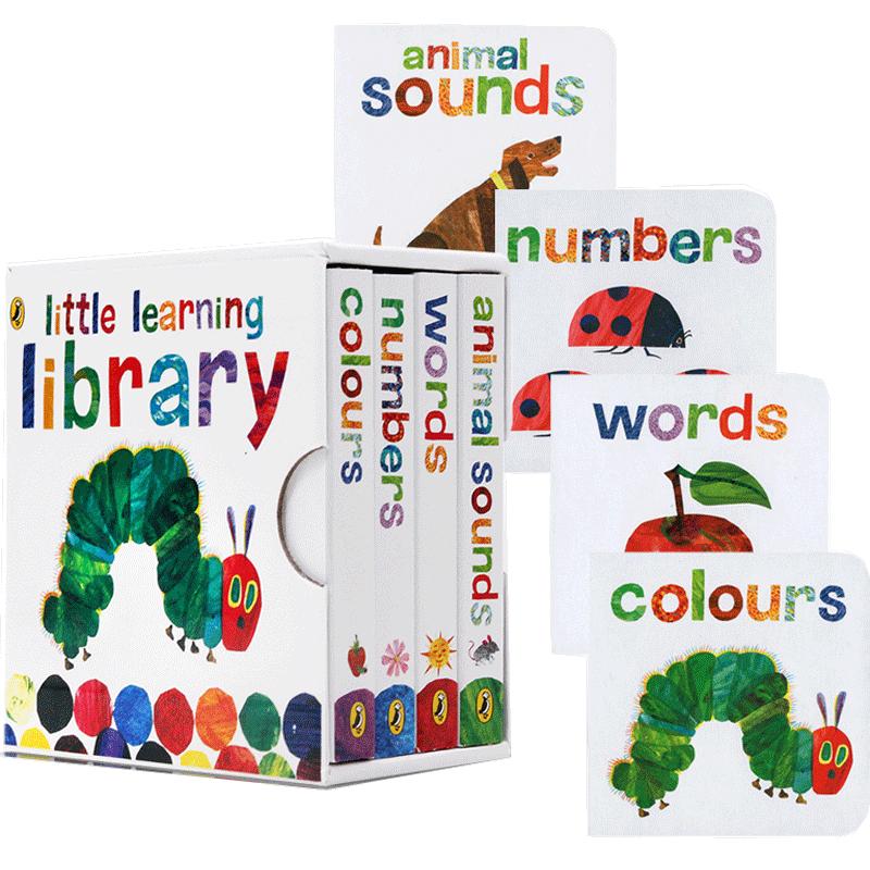 预售英文原版进口Eric Carle 4册认知纸板书Learn with The Very Hungry Caterpillar好饥饿的毛毛虫sounds words numbers colours
