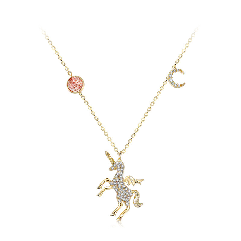 女星月独角兽草莓晶长款项链饰品