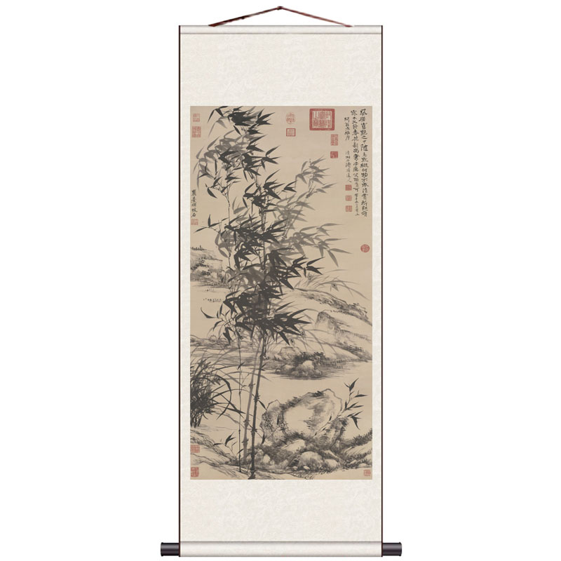 郑板桥竹石图幽兰国画名家字画竹子字画风水装饰条幅丝绸卷轴挂画