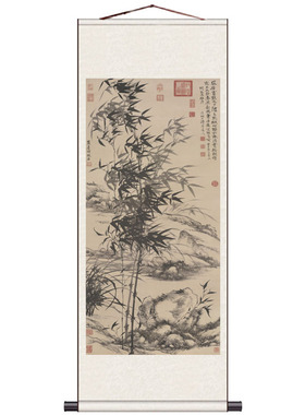 郑板桥竹石图幽兰国画名家字画竹子字画风水装饰条幅丝绸卷轴挂画