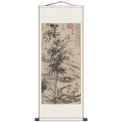 郑板桥竹石图幽兰国画名家字画竹子字画风水装饰条幅丝绸卷轴挂画