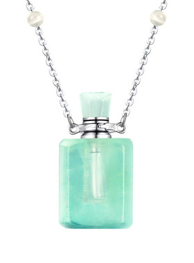 绿萤石精油瓶吊坠 芳香珠宝香薰绿莹水晶长短S925银项链