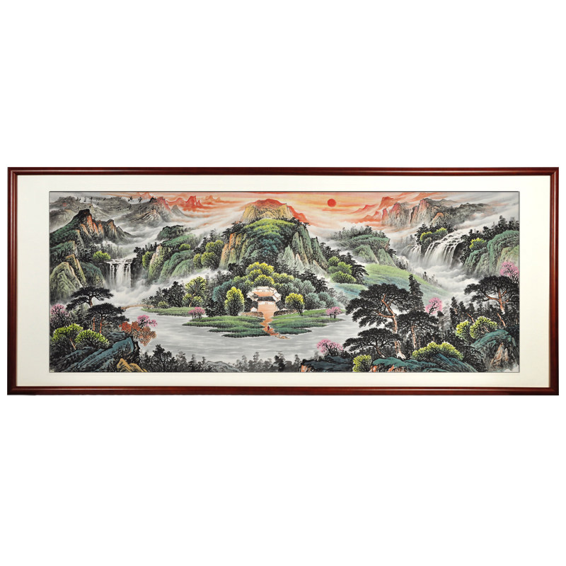 聚宝盆旭日东升源远流长山水画