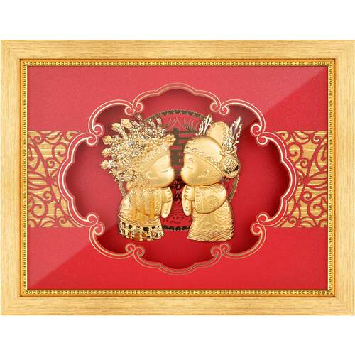 金箔画结婚娃娃婚庆金石良缘创意纪念品摆件新婚礼物新人闺蜜朋友