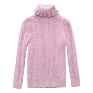 女童毛衣圆领加绒加厚打底衫洋气中大童高领套头仿水貂绒儿童毛衣