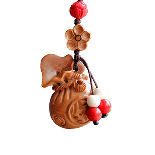 老桃木真桃木钱袋福袋钥匙扣手机链挂件梅花祥云朱砂珠男女吉祥物