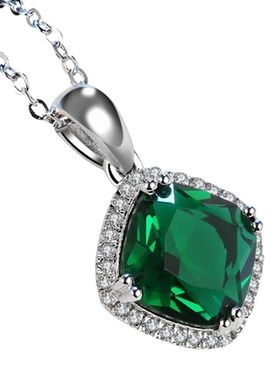 祖母绿吊坠女潮流时尚彩色宝石项坠韩版925银镀18k金镶嵌彩宝珠宝