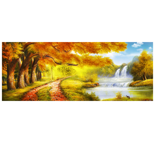 黄金满地风景墙画客厅沙发卧室床头挂画横版麋鹿墙画布画粘贴画