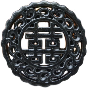 天然正品黑绿玉双喜临门玉坠复古风双喜临门墨玉挂件汉服饰品玉佩