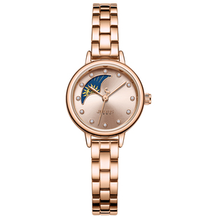 聚利时手表女星空月相面日月星辰防水学生钢带带小巧气质淑女女表